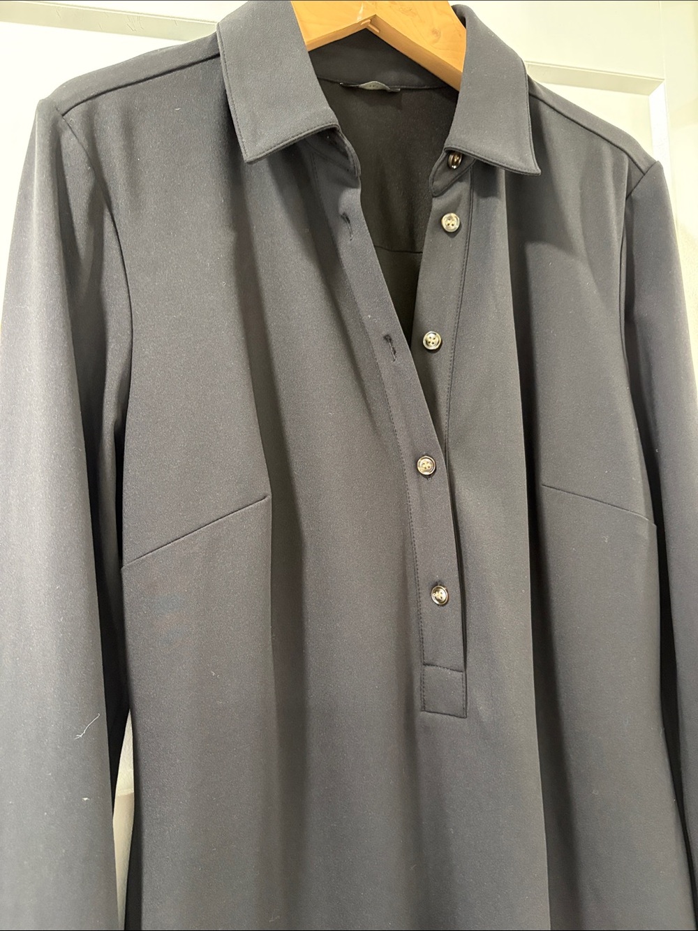 Ann Taylor Black Knit Long-Sleeve Collared Polo Shirt Dress Size Medium - Picture 6 of 13